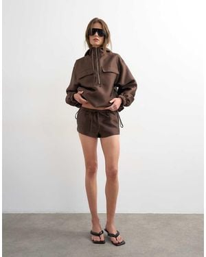 TOPSHOP Satin Twill Runner Shorts - Brown