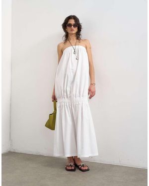 TOPSHOP Strapless Super Dropped Waist Poplin Maxi Dress - White