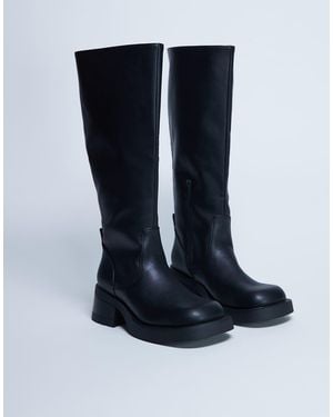 TOPSHOP Rachel Knee High Chunky Heeled Boot - Black