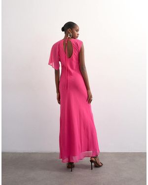 TOPSHOP Asymmetric Flutter Sleeve Maxi Dress With Seaming - Pink