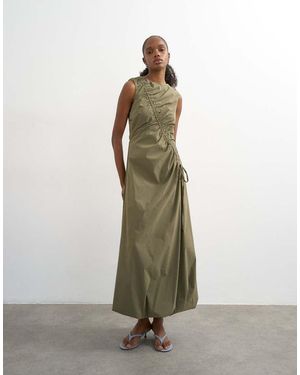TOPSHOP Drawcord Detail Tech Fabric Balloon Maxi Dress - Green
