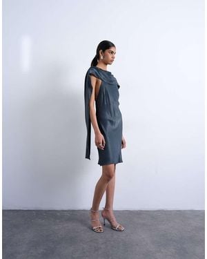 TOPSHOP Satin Scarf Neck Mini Dress - Blue