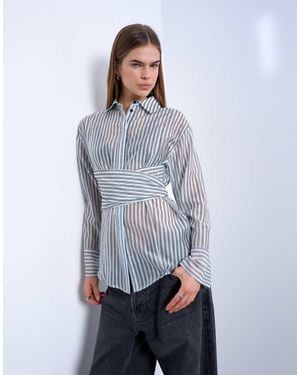 TOPSHOP Tie Waisted Sheer Shirt - Blue