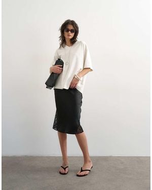 TOPSHOP Lace Insert Awkward Length Midi Skirt - White