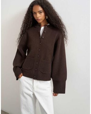 TOPSHOP Knitted Pocket Front Cardigan - Brown