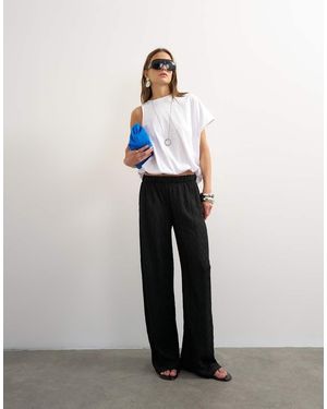 TOPSHOP Plisse Jersey Wide Leg Trouser - White