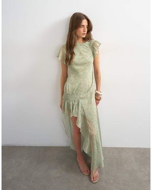 TOPSHOP Premium Chiffon High Low Maxi Dress With Smocking Detail - Green