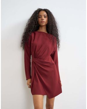 TOPSHOP Long Sleeve Tuck Side Mini Dress - Red
