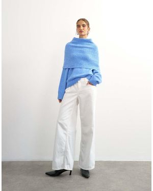 TOPSHOP Knit Deep Fold Bardot Jumper - White