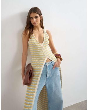 TOPSHOP Knitted Pleated Long Line Cardi - Blue
