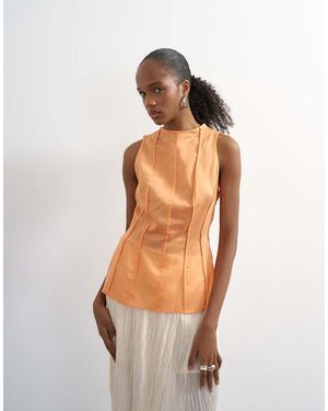 TOPSHOP Seamed Detail High Neck Top - Orange