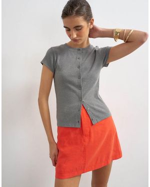TOPSHOP Button Through Short Sleeve Top - Grey