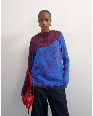 TOPSHOP Chiffon Overlay Detail Blouse - Blue