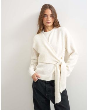 TOPSHOP Knitted Front Tie Jumper With Wool And Alpaca - Natural