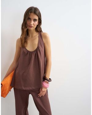 TOPSHOP Scoop Neck Trapeze Top Co-Ord - Brown