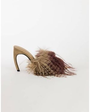 TOPSHOP Winter Faux Fur Peep Heeled Sandal - Brown