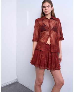 TOPSHOP Lace Co-Ord Elasticated Waist Skirt - Red
