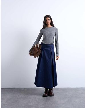 TOPSHOP Pleat Front Midi Skirt - Blue