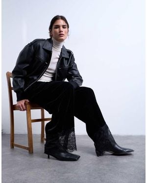 TOPSHOP Velvet Lace Insert Trouser - Black