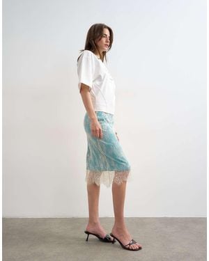 TOPSHOP Lace Midi Skirt With Insert - White