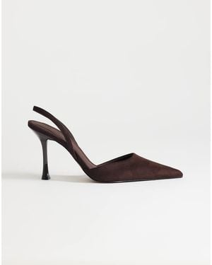 TOPSHOP Angel Faux Suede Heeled Court Shoe - Brown