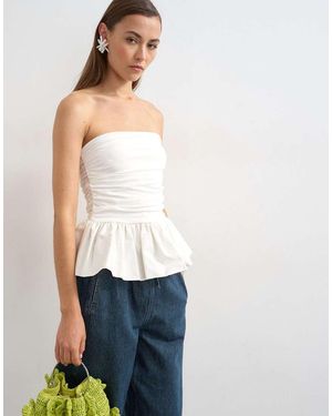 TOPSHOP Poplin Mix Peplum Bandeau Top - White