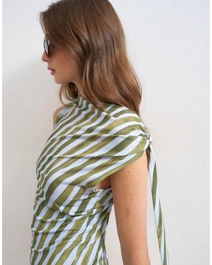 TOPSHOP Microfiber Stripe Knot Shoulder Tank - Green
