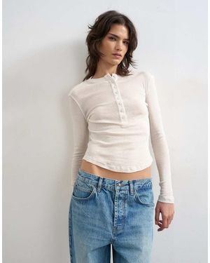 TOPSHOP Fitted Long Sleeve Henley - White