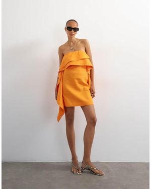 TOPSHOP Linen Rich Bandeau Mini Dress With Drape Detail - Orange