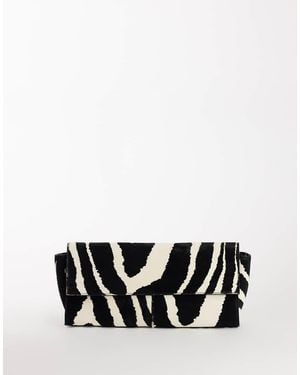 TOPSHOP Clark Medium Hair On Real Leather Fold Over Clutch Bag - White