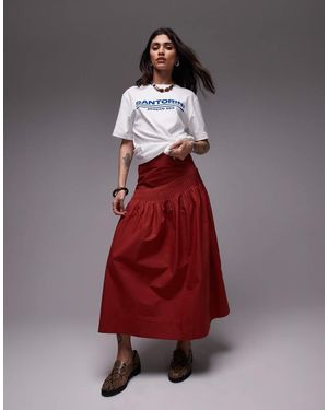 TOPSHOP Pintuck Poplin Full Skirt - Red