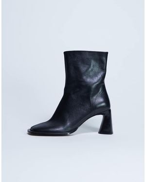 TOPSHOP Star Premium Leather Round Toe Block Heel Boots - Blue