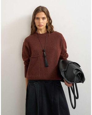 TOPSHOP Knitted Pocket Jumper - Brown