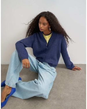 TOPSHOP Knitted Fluffy Eyelash Cardigan - Blue