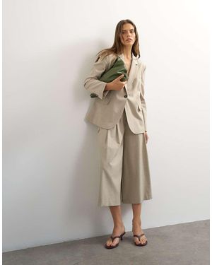 TOPSHOP Belted Pleated Cropped Wide Leg Trouser - Natural