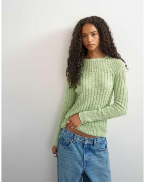 TOPSHOP Knitted Long Sleeve Slim Fit Crew Neck Ribbed Top - Green