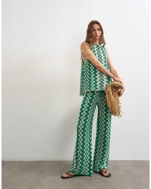 TOPSHOP Knitted Patterned Crochet Look Co-Ord Shirt - Green