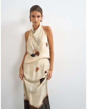TOPSHOP Co-Ord Satin Cowl Halter Top - Natural