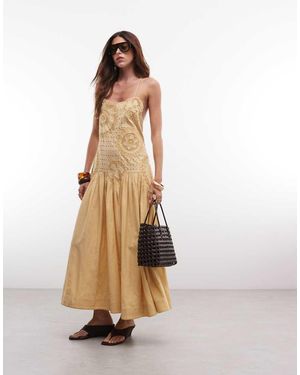 TOPSHOP Premium Embroidered Dropped Waist Maxi Sundress - Natural