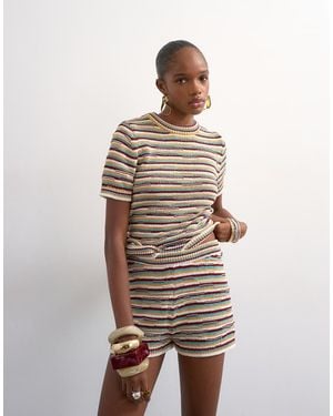 TOPSHOP Knitted Stripe Micro Shorts - Natural