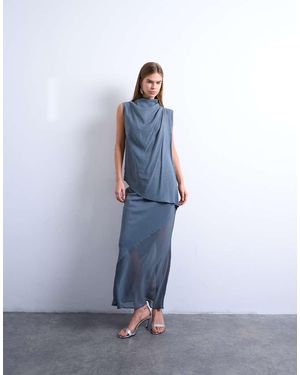 TOPSHOP Mixed Fabric Satin Bias Skirt - Blue