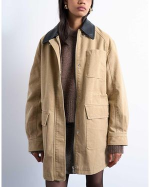 TOPSHOP Super Oversized Barn Jacket With Buckle Detail - Natural