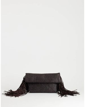 TOPSHOP Tassel Oversized Weave Clutch Bag - White