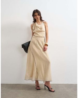 TOPSHOP Tie Waist Halter Neck Maxi Dress With Contrast Trim - Natural