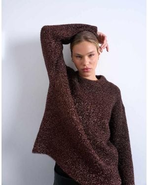 TOPSHOP Knitted Oversized Tinsel Wide Sleeve Jumper - Brown