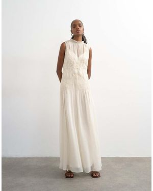 TOPSHOP Chiffon Sleeveless Maxi Dress With Ruched Artwork - Blue