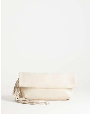 TOPSHOP Pippa Oversized Fringe Clutch Bag - Natural