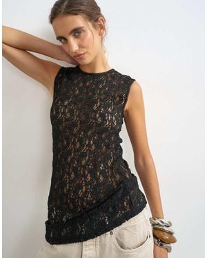 TOPSHOP Lace Tank Top - Black