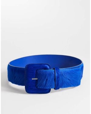 TOPSHOP Bonnie Hair On Real Leather Belt - Blue