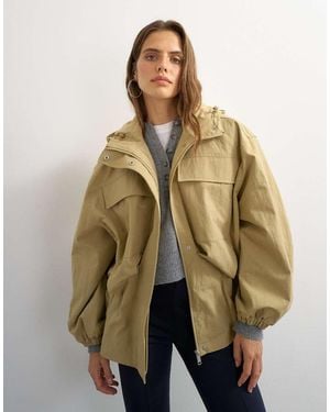 TOPSHOP Hooded Cinch Waist Anorak - Natural